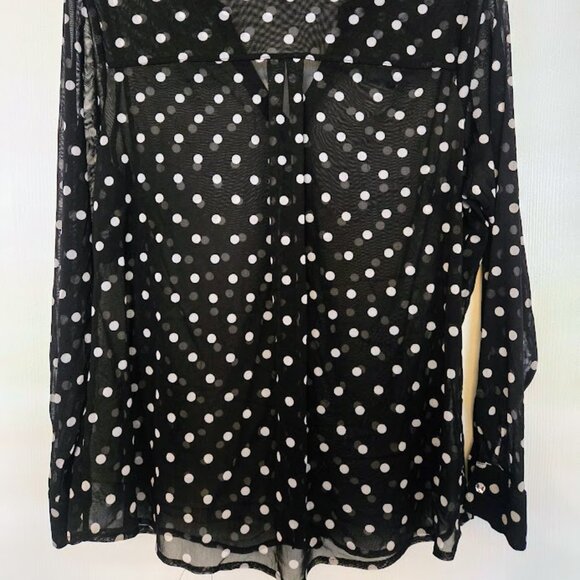 INC International Concepts black and white polka dot sheer L/S blouse 1X - Picture 5 of 5